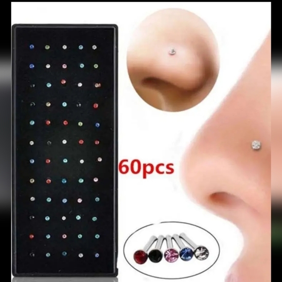 New 60pc multi colored nose rings piercing - Picture 1 of 3